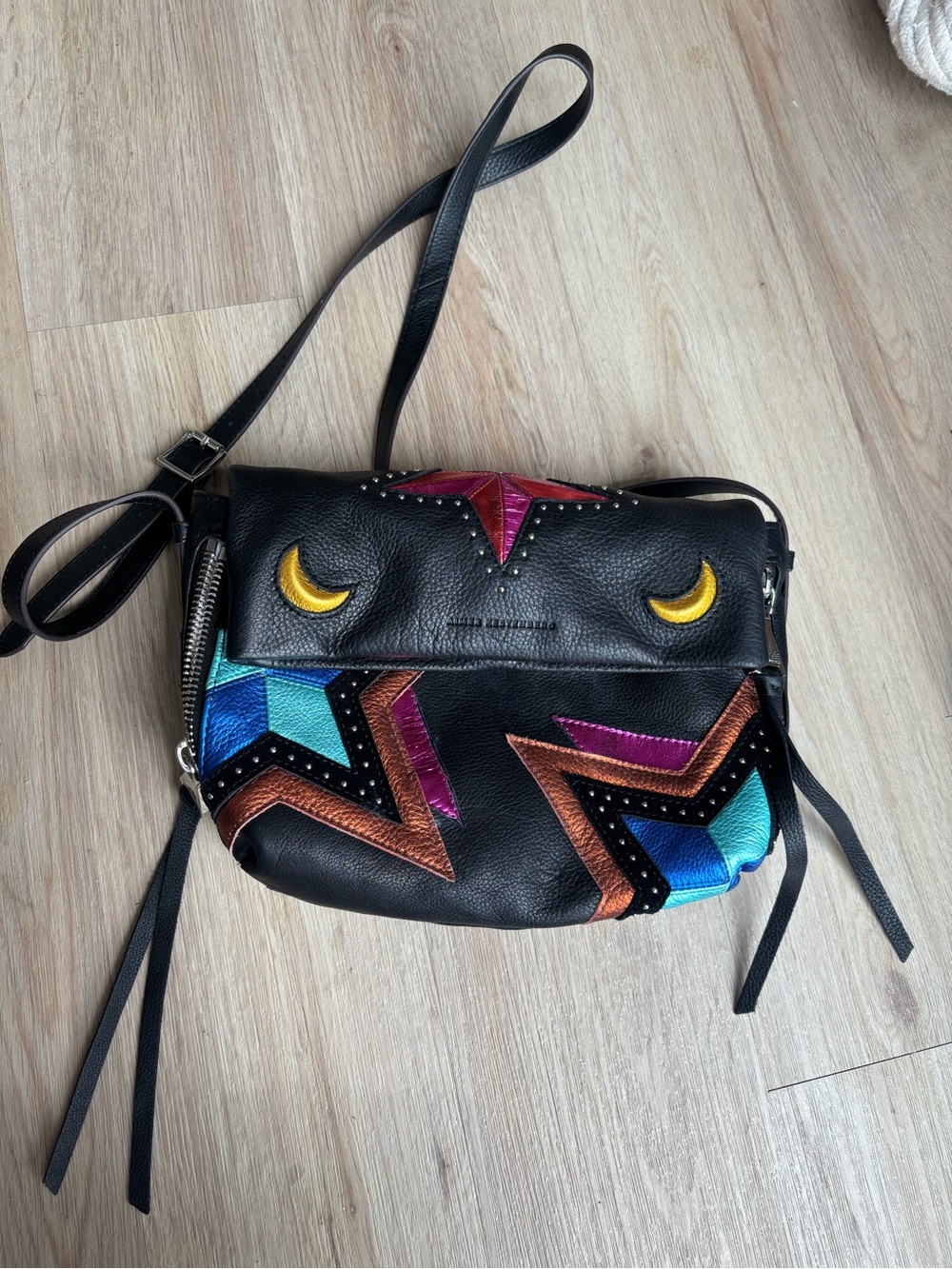 Aimee Kestenberg Black Crossbody with Multicolor Star & Moon Accents - Picture 2 of 9